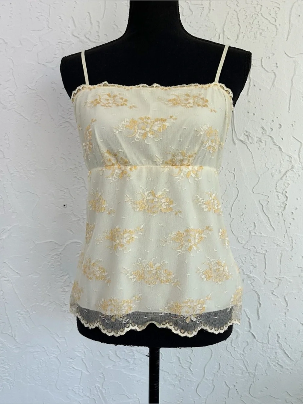 Vintage Y2K White/Cream Square Neck Lace Babydoll Cami Size Large - Picture 1 of 11